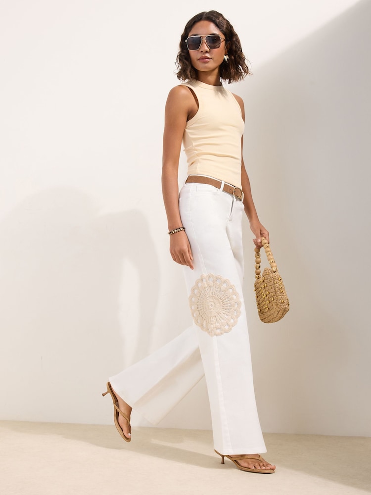 Friends Like These Ecru Crochet Everyday Wide Leg Jeans - Image 1 of 5