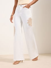 Friends Like These Ecru Crochet Everyday Wide Leg Jeans - Image 2 of 5