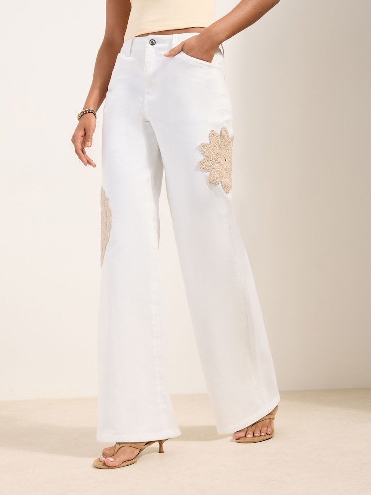 Friends Like These Ecru Crochet Everyday Wide Leg Jeans - Image 2 of 5