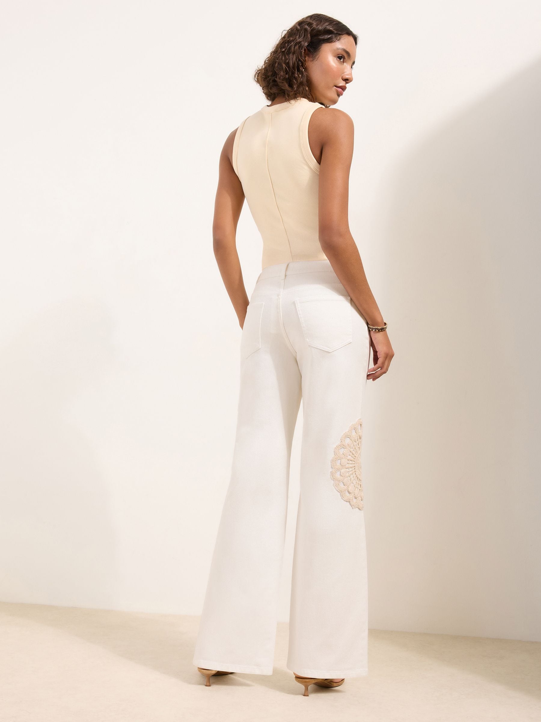 Buy Friends Like These Ecru Crochet Everyday Wide Leg Jeans from