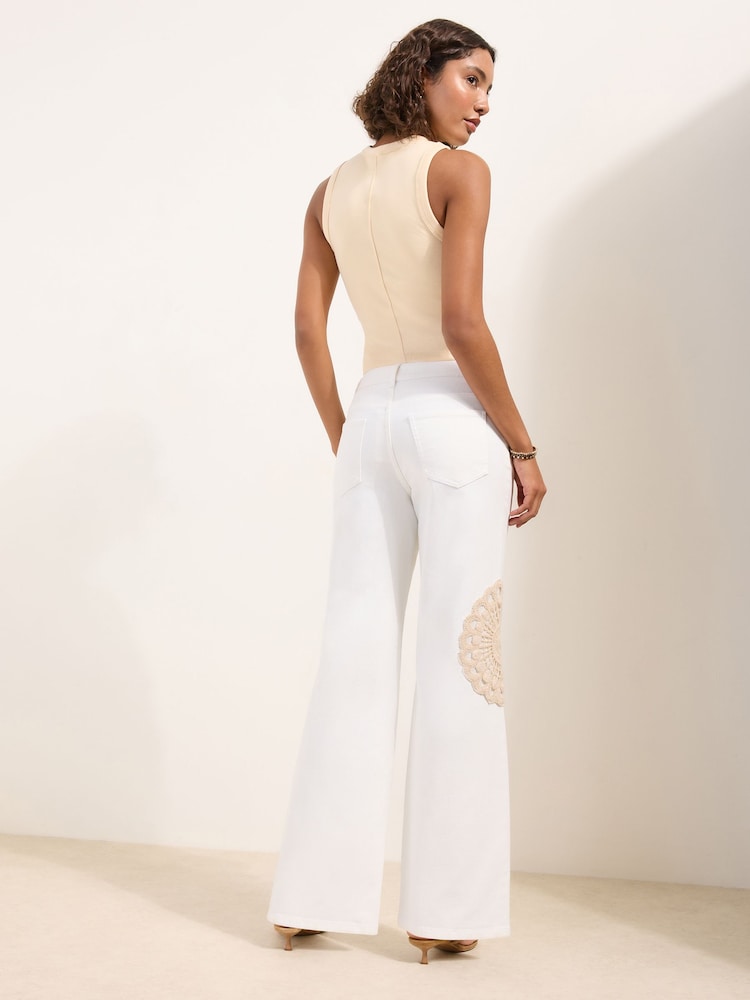 Friends Like These Ecru Crochet Everyday Wide Leg Jeans - Image 5 of 5