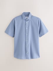 Blue/White Cotton Linen Blend Short Sleeve Smart Shirts 3 Pack - Image 4 of 6