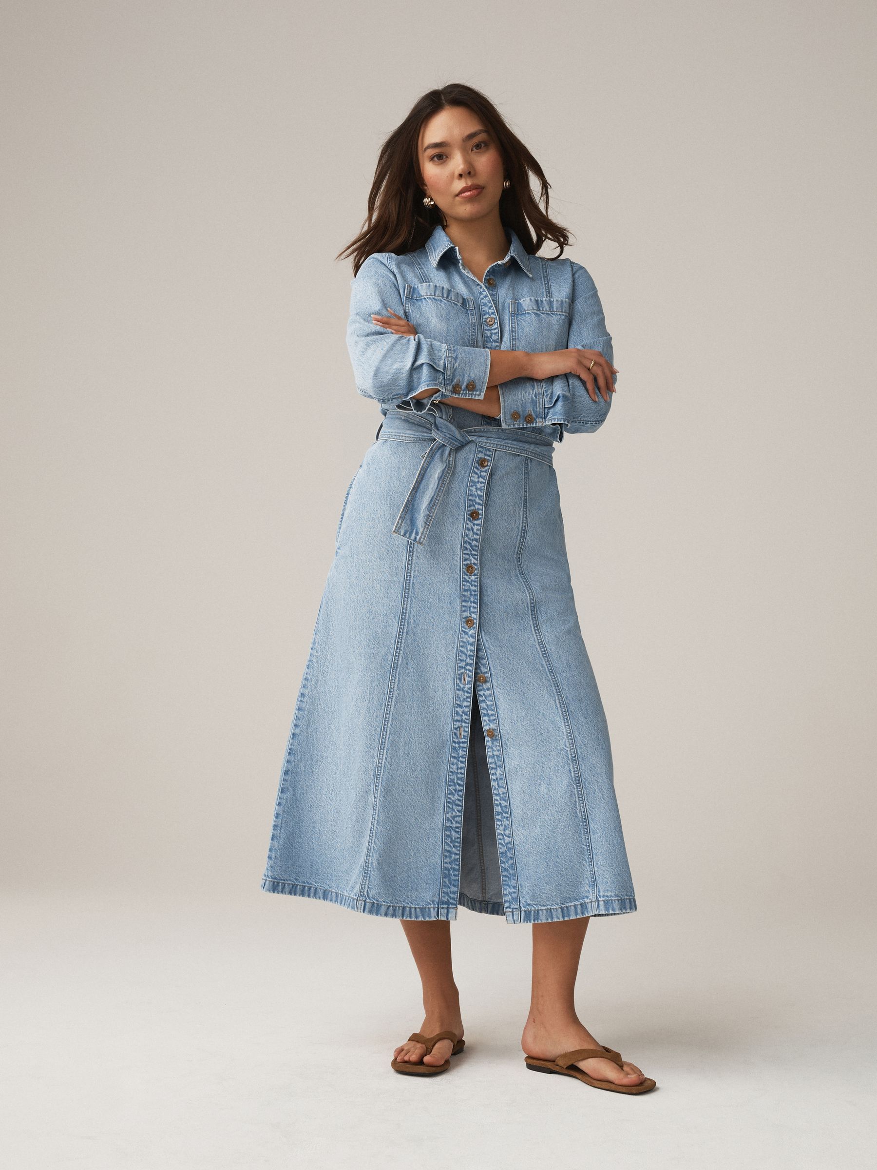 Buy Bleach Blue Fuller Bust Belted Midi Denim Shirt Dress from