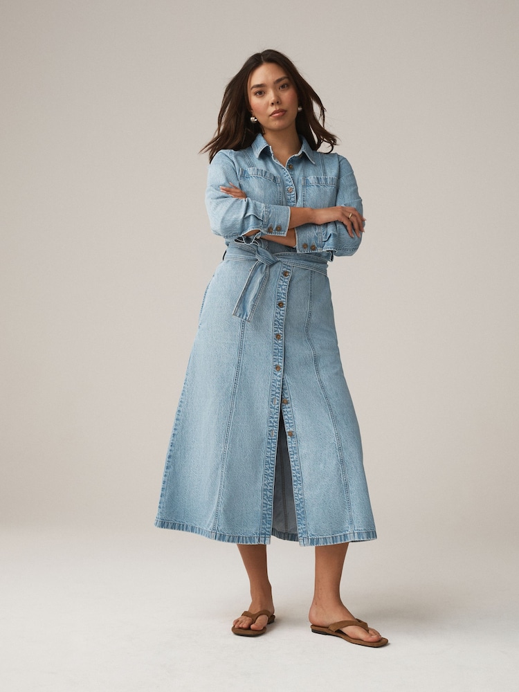 Hellblau gebleicht - Fuller Bust Belted Midi Denim Shirt Dress - Bild 2 von 4 Hellblau gebleicht - Fuller Bust Belted Midi Denim Shirt Dress - Bild 2 von 4