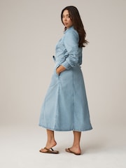Hellblau gebleicht - Fuller Bust Belted Midi Denim Shirt Dress - Bild 3 von 4