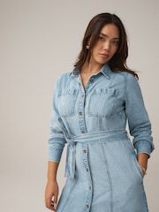 Hellblau gebleicht - Fuller Bust Belted Midi Denim Shirt Dress - Bild 4 von 4