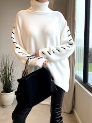 Style Cheat White Saddle Stitch Hope Jumper - Image 1 of 4