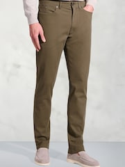 Brook Taverner Brown Tailored Fit 5 Pocket Italian Twill Stretch Cotton Trousers - Image 1 of 2