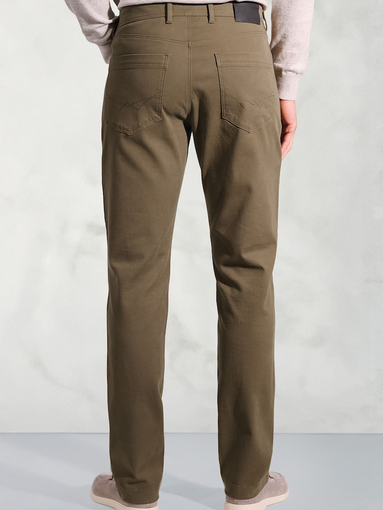 Brook Taverner Brown Tailored Fit 5 Pocket Italian Twill Stretch Cotton Trousers - Image 2 of 2 Brook Taverner Brown Tailored Fit 5 Pocket Italian Twill Stretch Cotton Trousers - Image 2 of 2