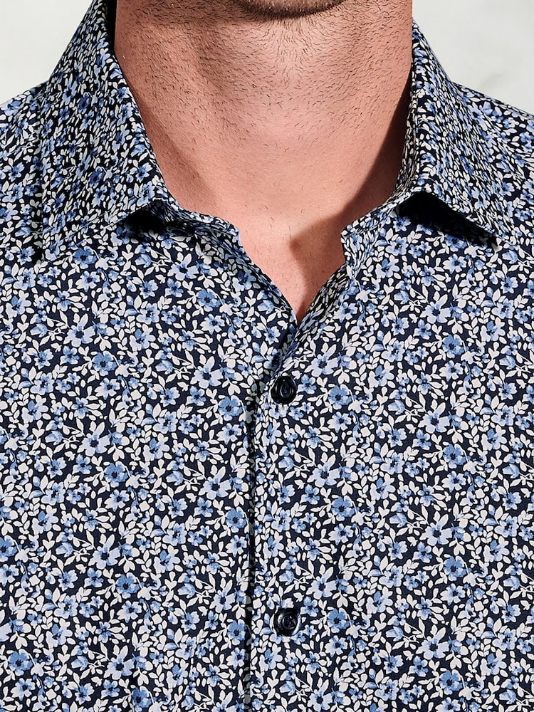 Brook Taverner Blue Ditsy Floral Cotton Shirt - Image 2 of 5 Brook Taverner Blue Ditsy Floral Cotton Shirt - Image 2 of 5