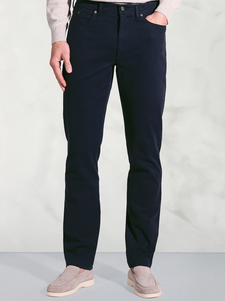 Brook Taverner Blue 5 Pocket Italian Twill Stretch Cotton Trousers - Image 1 of 1 Brook Taverner Blue 5 Pocket Italian Twill Stretch Cotton Trousers - Image 1 of 1