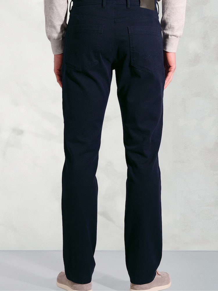 Brook Taverner Blue 5 Pocket Italian Twill Stretch Cotton Trousers - Image 2 of 4 Brook Taverner Blue 5 Pocket Italian Twill Stretch Cotton Trousers - Image 2 of 4