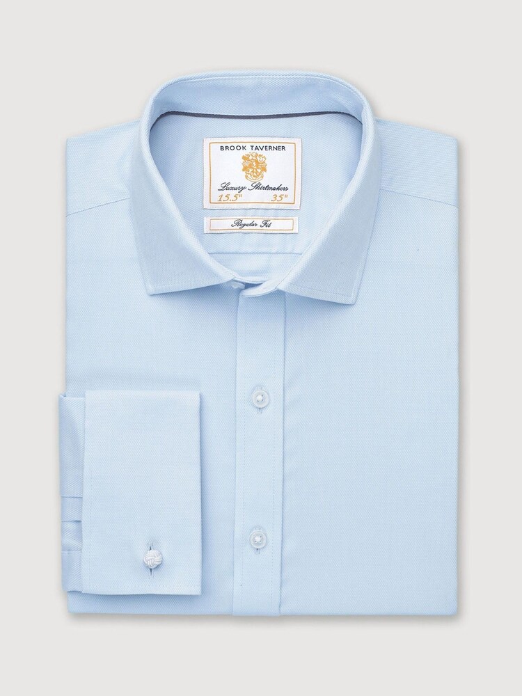 Brook Taverner Blue Tailored Fit Royal Oxford Double Cuff Cotton Shirt - Image 1 of 4