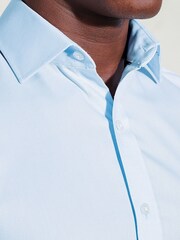Brook Taverner Blue Tailored Fit Royal Oxford Double Cuff Cotton Shirt - Image 4 of 4