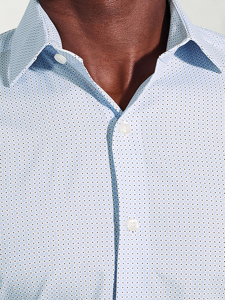 Brook Taverner Blue Micro Geometric Print Cotton Shirt - Image 2 of 5 Brook Taverner Blue Micro Geometric Print Cotton Shirt - Image 2 of 5