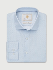 Brook Taverner Blue Micro Geometric Print Cotton Shirt - Image 3 of 5