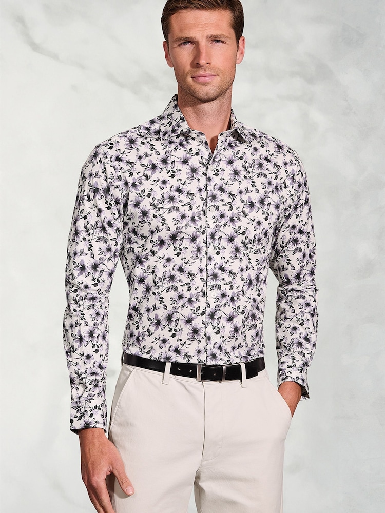 Brook Taverner White Floral Stretch Cotton Shirt - Image 1 of 5