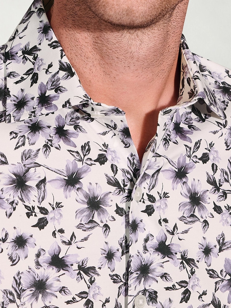 Brook Taverner White Floral Stretch Cotton Shirt - Image 2 of 5