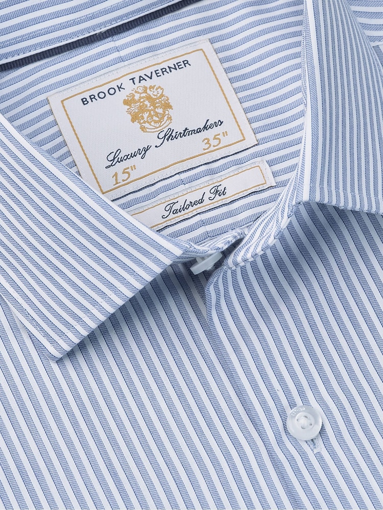Brook Taverner Blue Stripe Cotton Shirt - Image 4 of 4 Brook Taverner Blue Stripe Cotton Shirt - Image 4 of 4