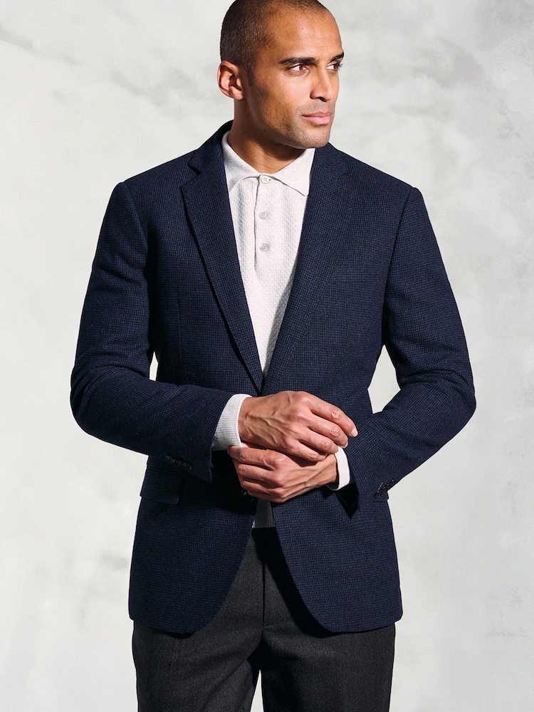 Brook Taverner Blue Puppytooth Wool Blend Jacket - Image 1 of 5