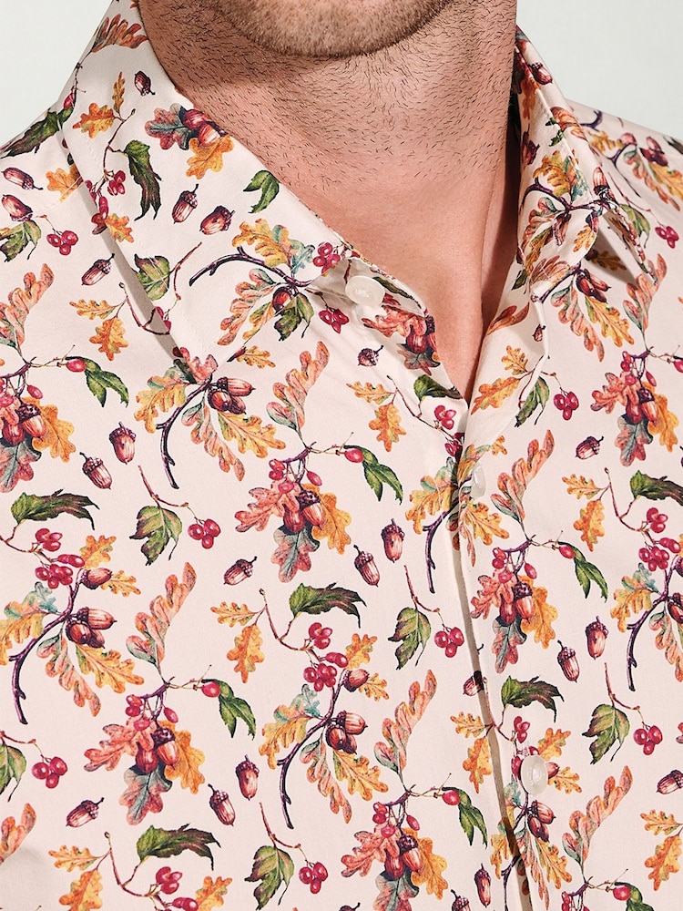 Brook Taverner Natural Acorn Print Cotton Shirt - Image 2 of 5 Brook Taverner Natural Acorn Print Cotton Shirt - Image 2 of 5
