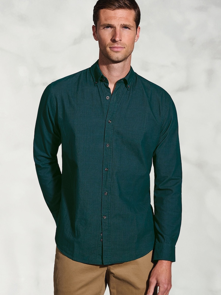 Brook Taverner Green Needlecord Cotton Shirt - Image 1 of 5 Brook Taverner Green Needlecord Cotton Shirt - Image 1 of 5