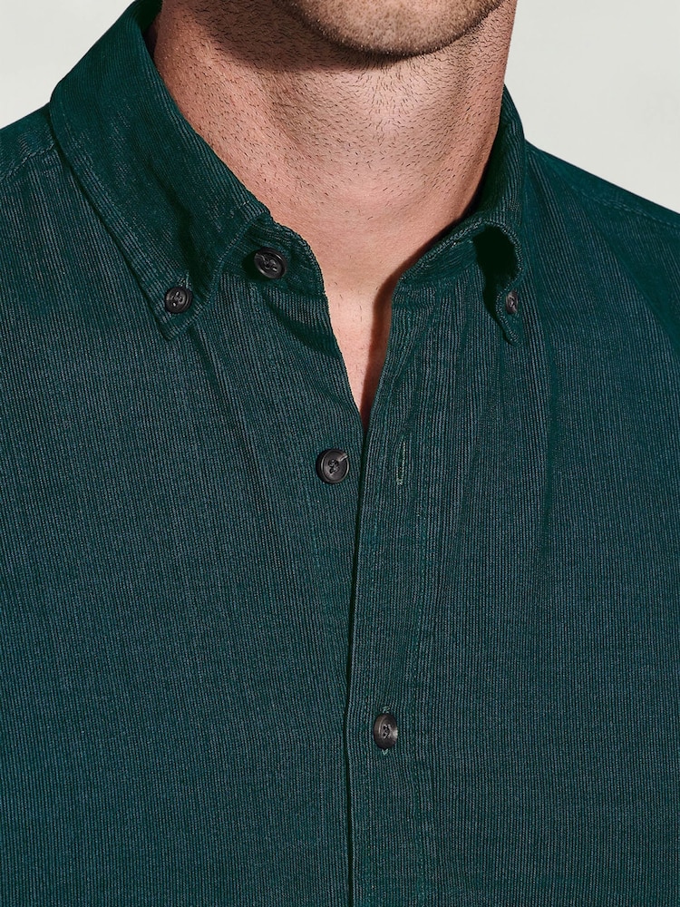 Brook Taverner Green Needlecord Cotton Shirt - Image 2 of 5 Brook Taverner Green Needlecord Cotton Shirt - Image 2 of 5