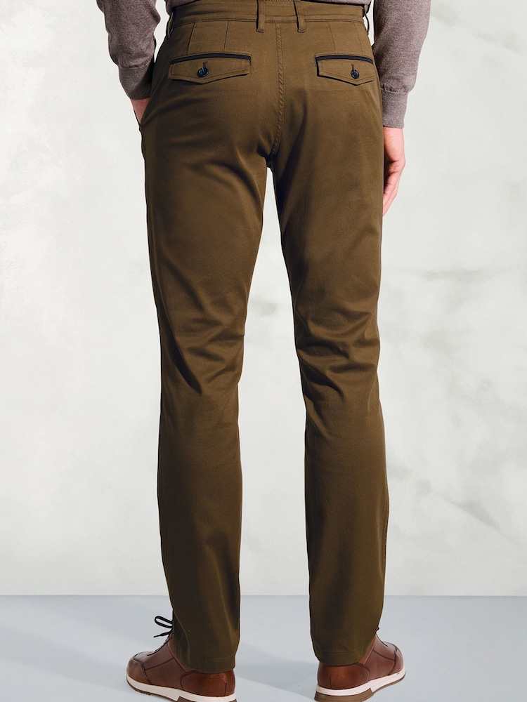 Brook Taverner Brown Textured Stretch Cotton Trousers - Image 2 of 4 Brook Taverner Brown Textured Stretch Cotton Trousers - Image 2 of 4