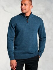 Brook Taverner Blue Lambswool Zip Neck Jumper - Image 1 of 3