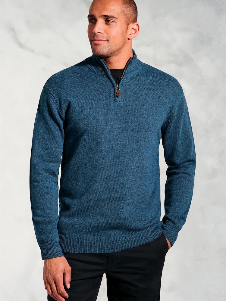 Brook Taverner Navy Blue Lambswool Zip Neck Jumper - Image 1 of 3 Brook Taverner Navy Blue Lambswool Zip Neck Jumper - Image 1 of 3