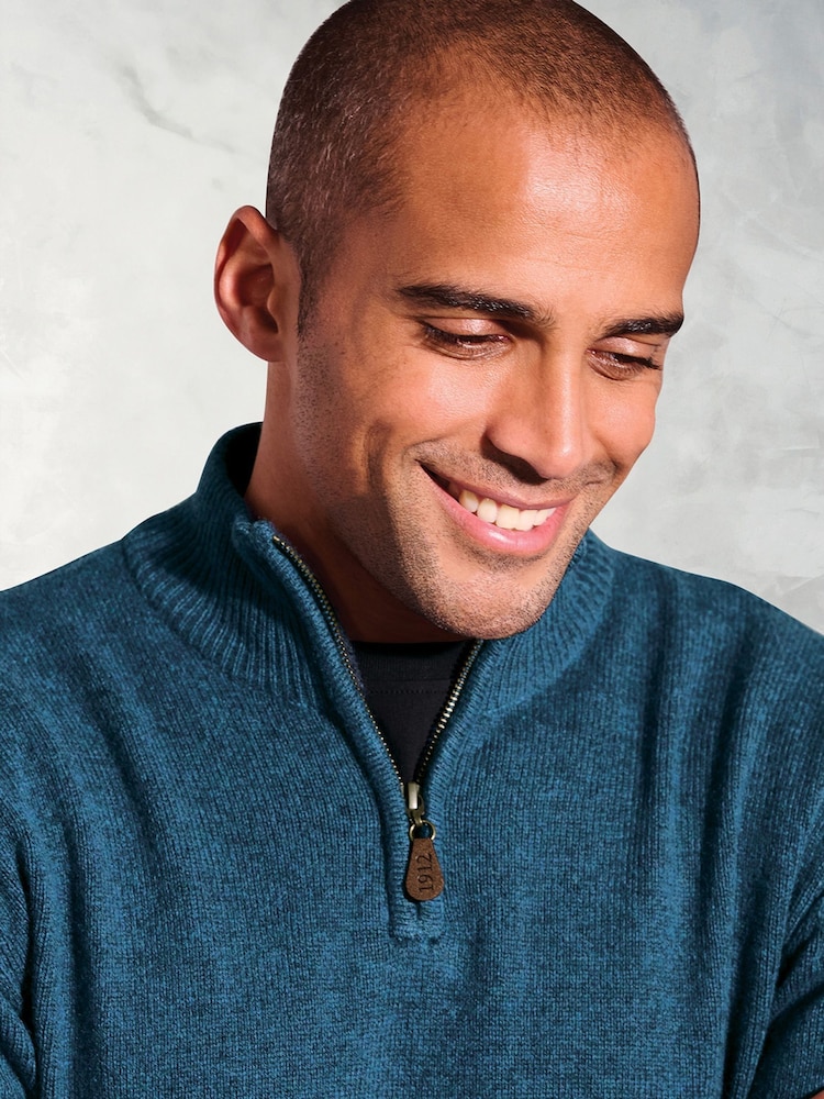 Brook Taverner Navy Blue Lambswool Zip Neck Jumper - Image 2 of 3 Brook Taverner Navy Blue Lambswool Zip Neck Jumper - Image 2 of 3