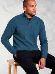 Brook Taverner Blue Lambswool Zip Neck Jumper - Image 3 of 3