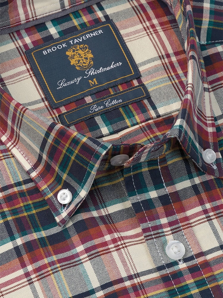 Brook Taverner Red Madras Check Oxford Cotton Shirt - Image 5 of 5