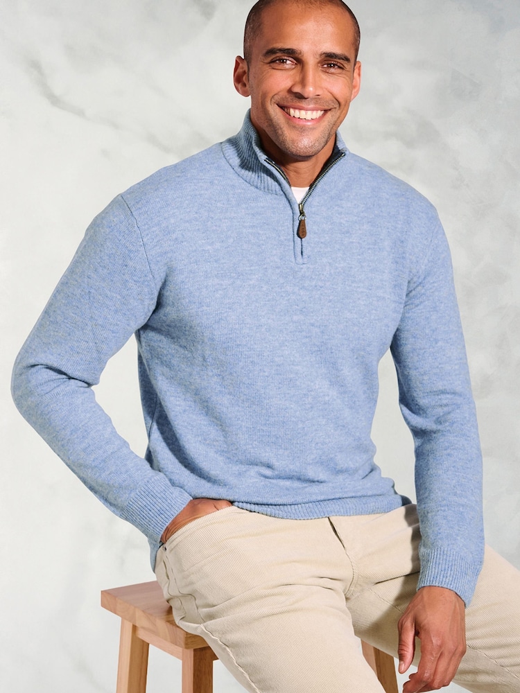 Brook Taverner Blue Lambswool Zip Neck Jumper - Image 3 of 3