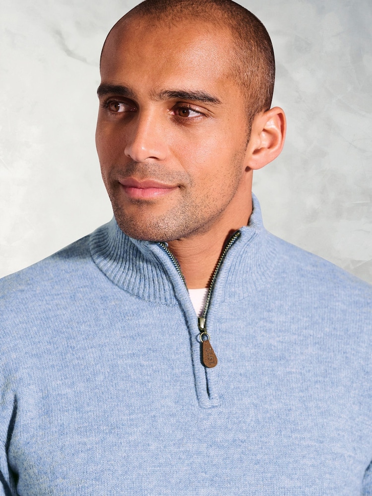 Brook Taverner Light Blue Lambswool Zip Neck Jumper - Image 3 of 3 Brook Taverner Light Blue Lambswool Zip Neck Jumper - Image 3 of 3