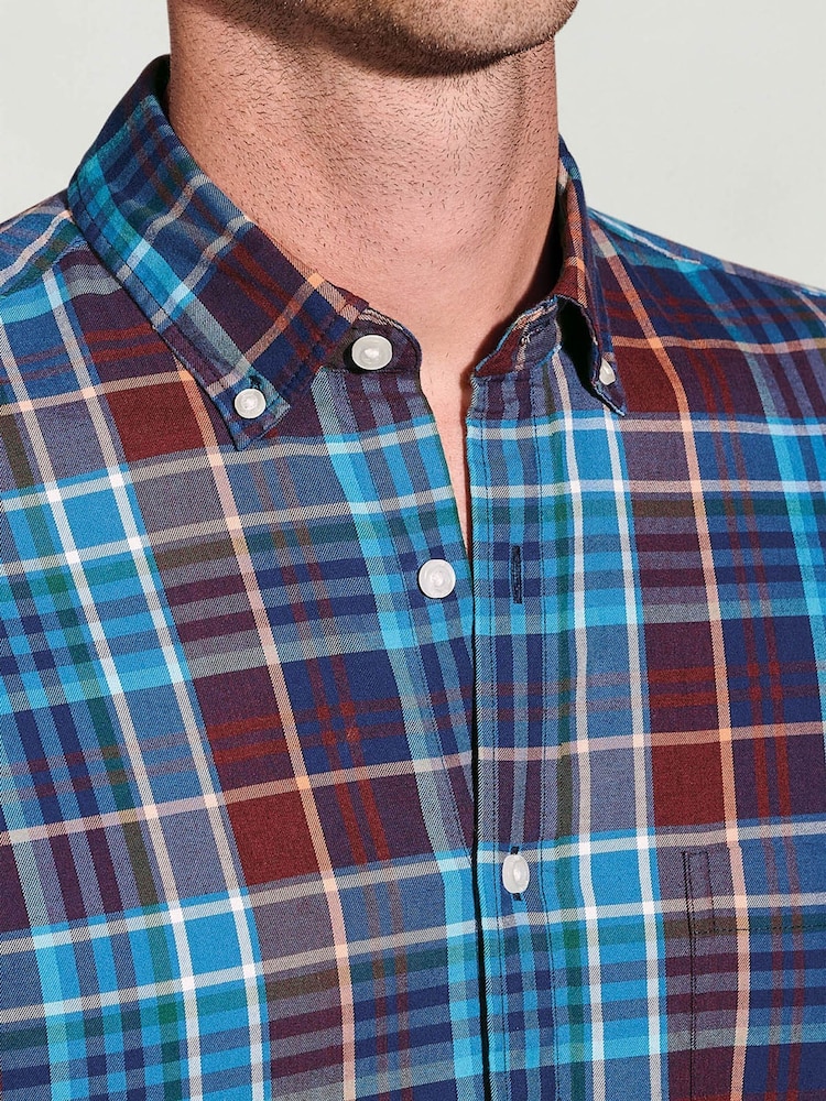 Brook Taverner Blue Melange Check Cotton Shirt - Image 2 of 5 Brook Taverner Blue Melange Check Cotton Shirt - Image 2 of 5