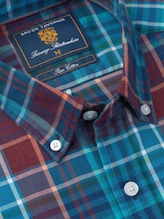 Brook Taverner Blue Melange Check Cotton Shirt - Image 4 of 5