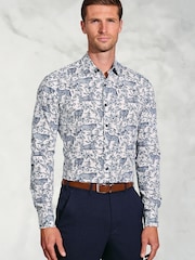 Brook Taverner Blue Wolf Print Cotton Shirt - Image 1 of 5