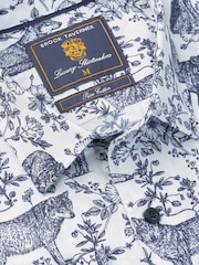 Brook Taverner Blue Wolf Print Cotton Shirt - Image 4 of 5
