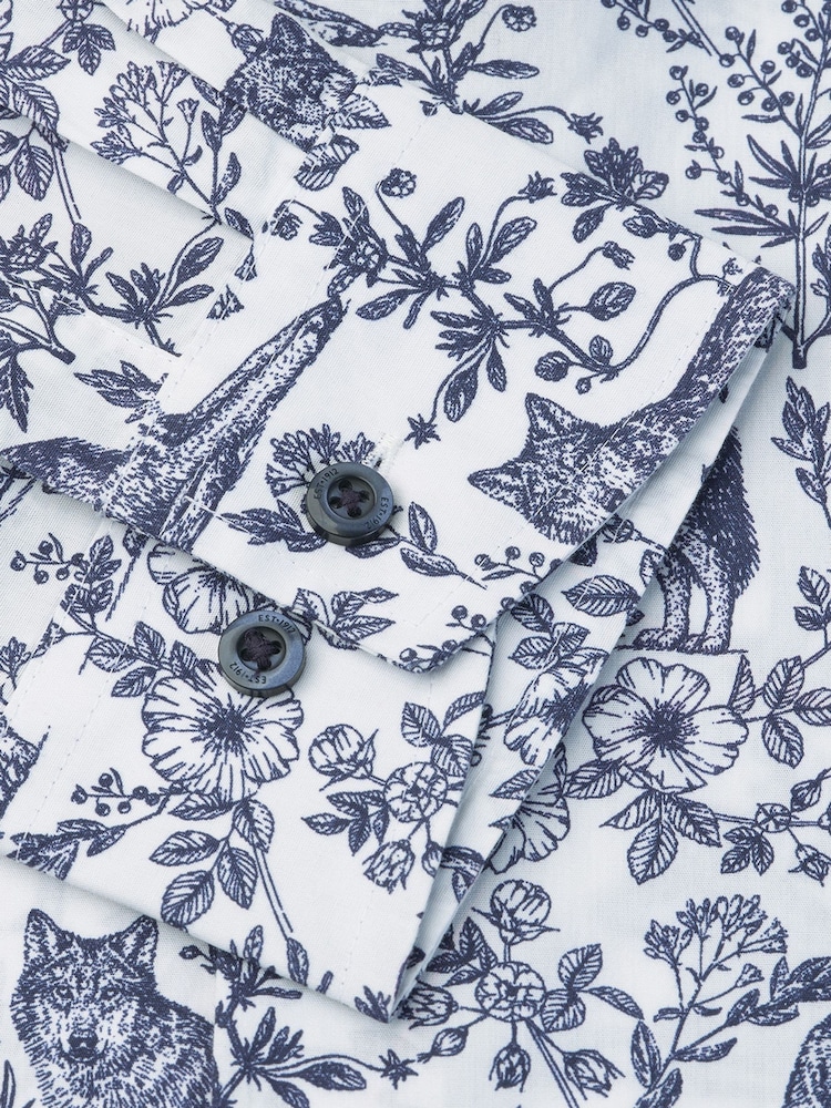 Brook Taverner Blue Wolf Print Cotton Shirt - Image 5 of 5 Brook Taverner Blue Wolf Print Cotton Shirt - Image 5 of 5