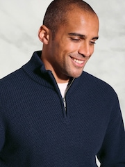 Brook Taverner Blue Textured Merino Wool Zip Neck Jumper - Image 2 of 3