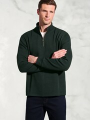 Brook Taverner Green Melange Cotton French Rib Zip Neck Jumper - Image 1 of 3