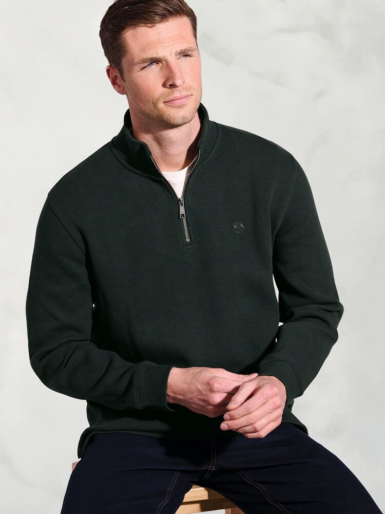 Brook Taverner Green Melange Cotton French Rib Zip Neck Jumper - Image 2 of 3 Brook Taverner Green Melange Cotton French Rib Zip Neck Jumper - Image 2 of 3
