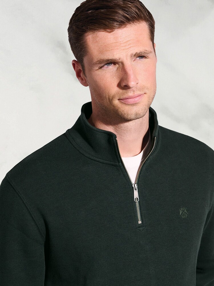 Brook Taverner Green Melange Cotton French Rib Zip Neck Jumper - Image 3 of 3 Brook Taverner Green Melange Cotton French Rib Zip Neck Jumper - Image 3 of 3