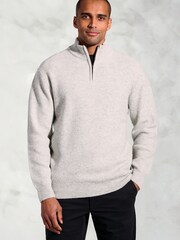 Brook Taverner Grey Textured Merino Wool Zip Neck Jumper - Image 1 of 3