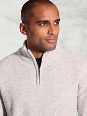 Brook Taverner Grey Textured Merino Wool Zip Neck Jumper - Image 2 of 3