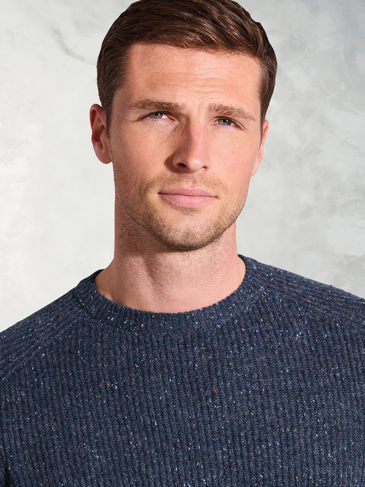 Brook Taverner Blue Rib Nep Lambswool Crew Neck Jumper - Image 2 of 3 Brook Taverner Blue Rib Nep Lambswool Crew Neck Jumper - Image 2 of 3