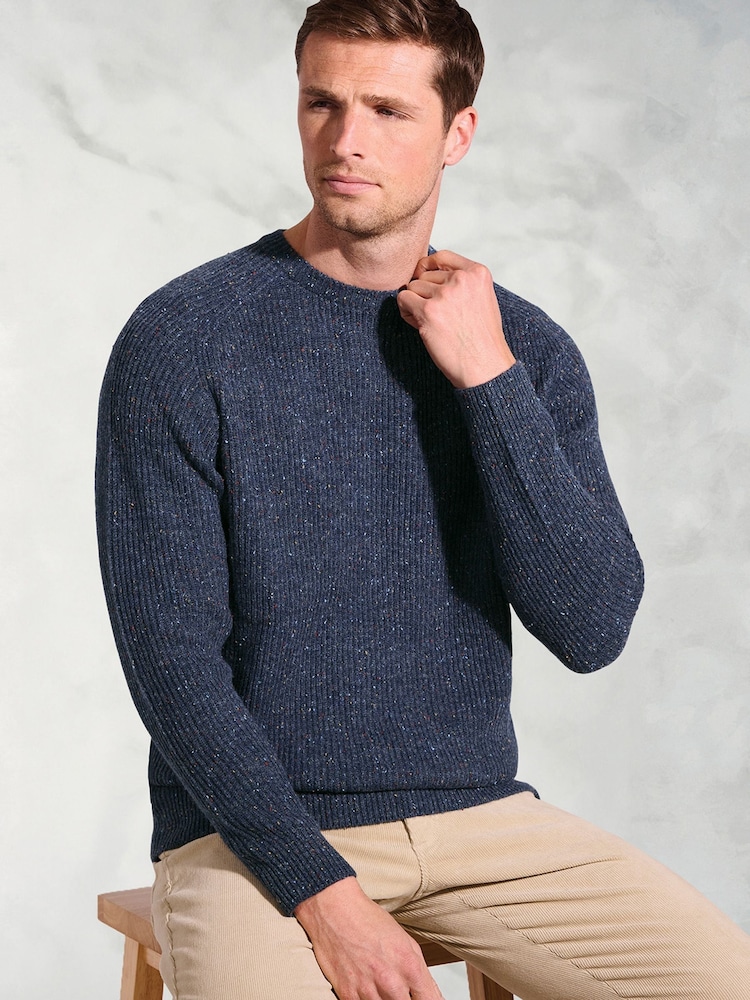Brook Taverner Blue Rib Nep Lambswool Crew Neck Jumper - Image 3 of 3 Brook Taverner Blue Rib Nep Lambswool Crew Neck Jumper - Image 3 of 3