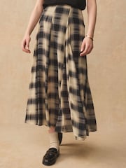 Cheki Nyeusi/Isiyo na Upande wowote - Godet Midi Skirt - Picha 4 kati ya 8