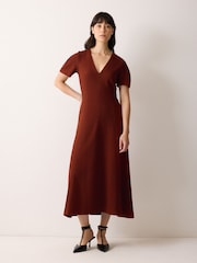Jigsaw Brown Curved Sleeve Midi Dress - Image 1 of 2